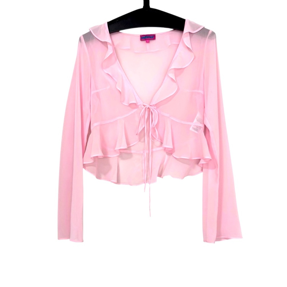 Edikted Light Pink Ruffle Bell Sleeve Sheer Top Size Small Coquette Barbiecore